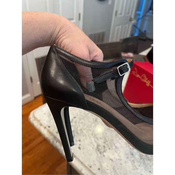 Joan Oloff Rebecca Black Leather & Mesh Ankle Strap Perfect Heel NIB Formal - Picture 6 of 8
